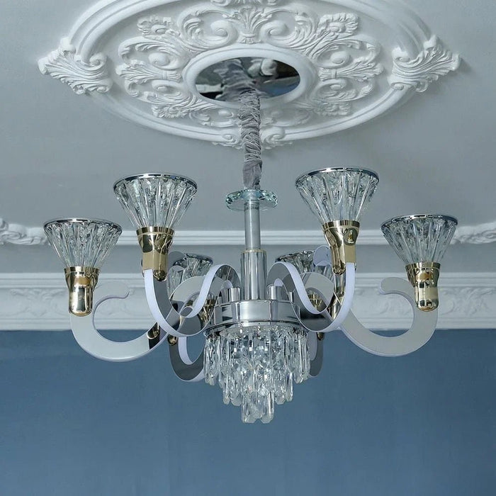 Casablanca 2-Tier 12-LED Modern Crystal Chandelier with Remote - 3 Color Dimmable Light - Chrome - 80 cm