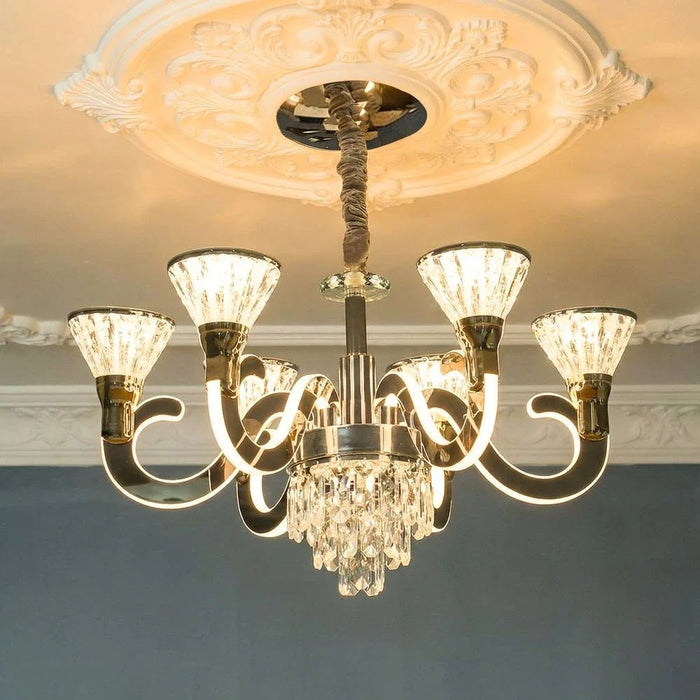 Casablanca 2-Tier 12-LED Modern Crystal Chandelier with Remote - 3 Color Dimmable Light - Chrome - 80 cm