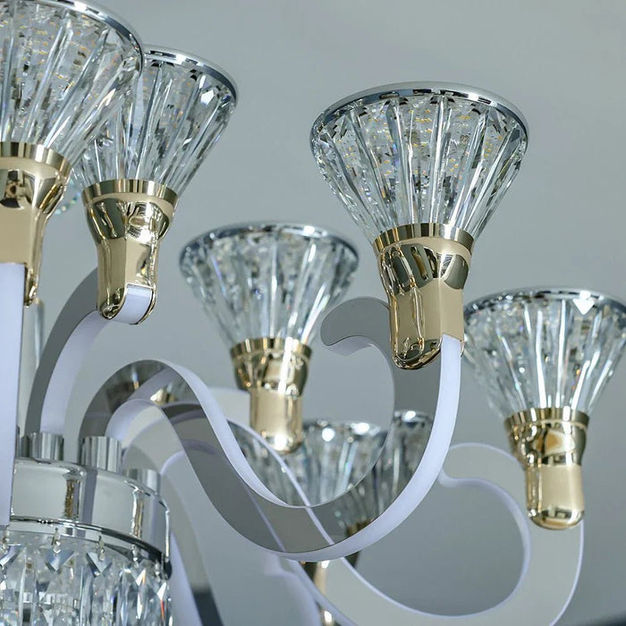 Casablanca 2-Tier 12-LED Modern Crystal Chandelier with Remote - 3 Color Dimmable Light - Chrome - 80 cm