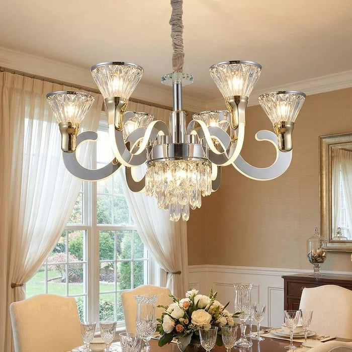 Casablanca 2-Tier 12-LED Modern Crystal Chandelier with Remote - 3 Color Dimmable Light - Chrome - 80 cm