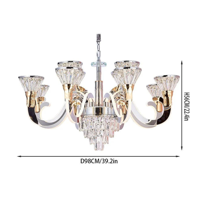 Casablanca 2-Tier 12-LED Modern Crystal Chandelier with Remote - 3 Color Dimmable Light - Chrome - 80 cm