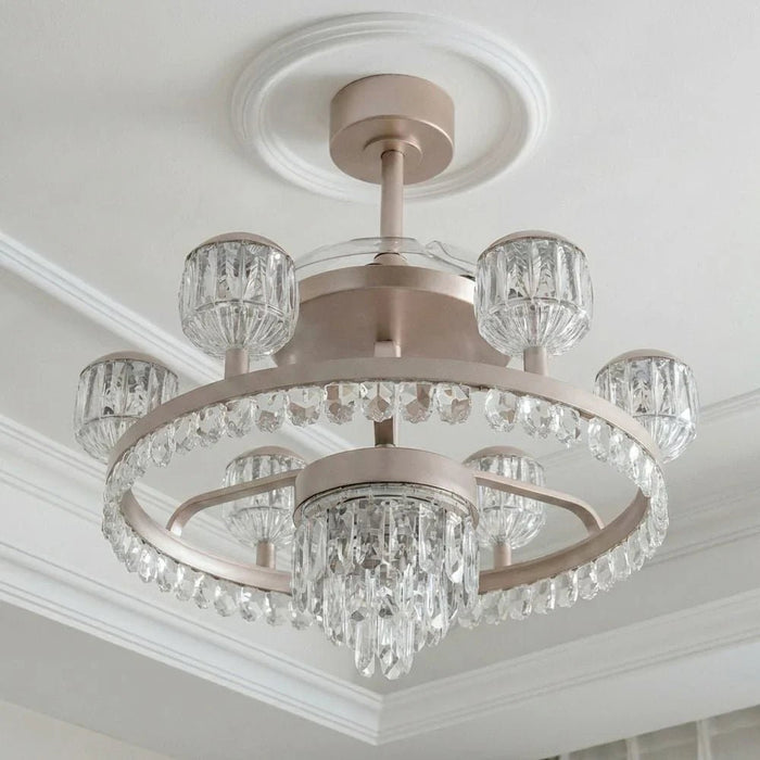 Casa Roma LED Ceiling Fan Chandelier with Remote Control - 3 Color Dimmable Light - Champagne Gold