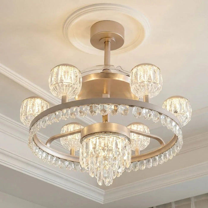 Casa Roma LED Ceiling Fan Chandelier with Remote Control - 3 Color Dimmable Light - Champagne Gold