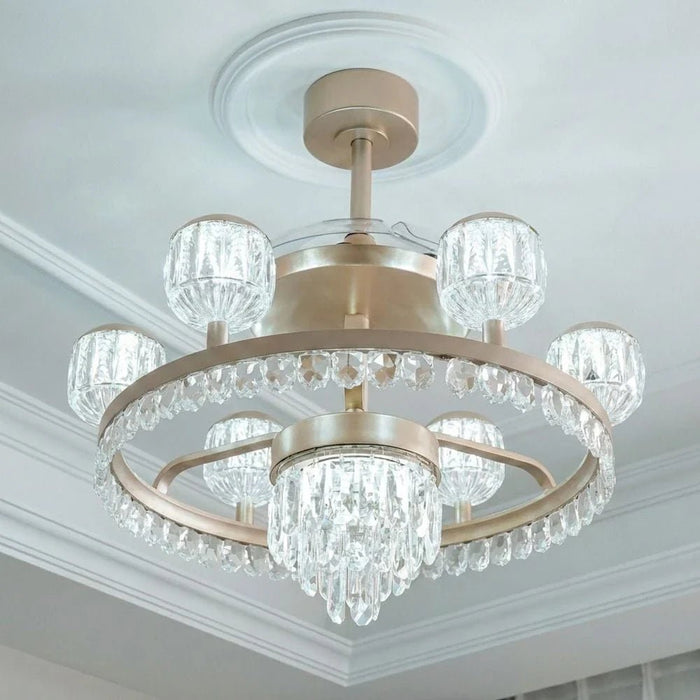 Casa Roma LED Ceiling Fan Chandelier with Remote Control - 3 Color Dimmable Light - Champagne Gold