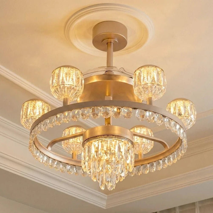 Casa Roma LED Ceiling Fan Chandelier with Remote Control - 3 Color Dimmable Light - Champagne Gold