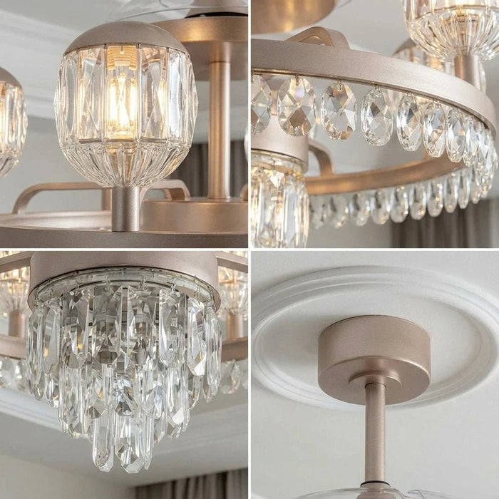 Casa Roma LED Ceiling Fan Chandelier with Remote Control - 3 Color Dimmable Light - Champagne Gold