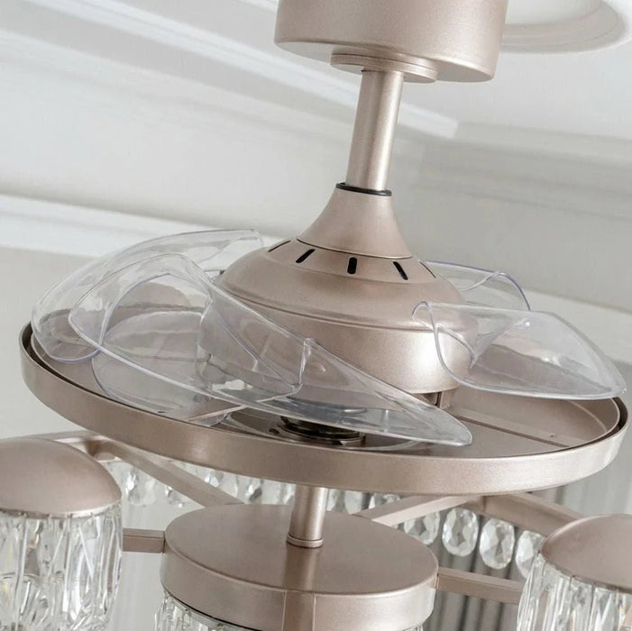 Casa Roma LED Ceiling Fan Chandelier with Remote Control - 3 Color Dimmable Light - Champagne Gold