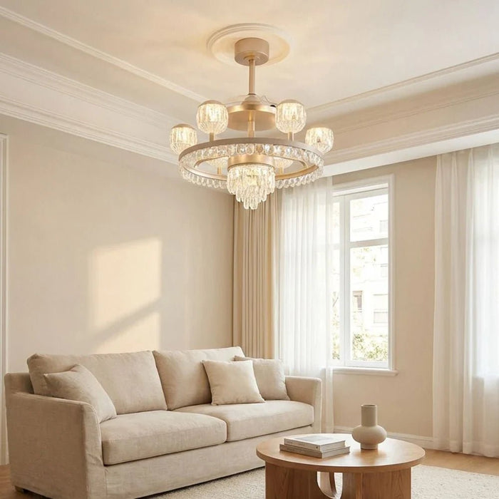Casa Roma LED Ceiling Fan Chandelier with Remote Control - 3 Color Dimmable Light - Champagne Gold