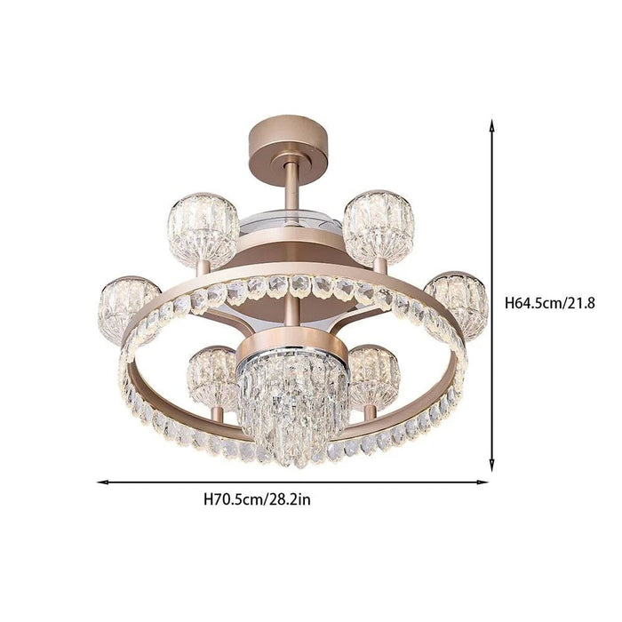 Casa Roma LED Ceiling Fan Chandelier with Remote Control - 3 Color Dimmable Light - Champagne Gold