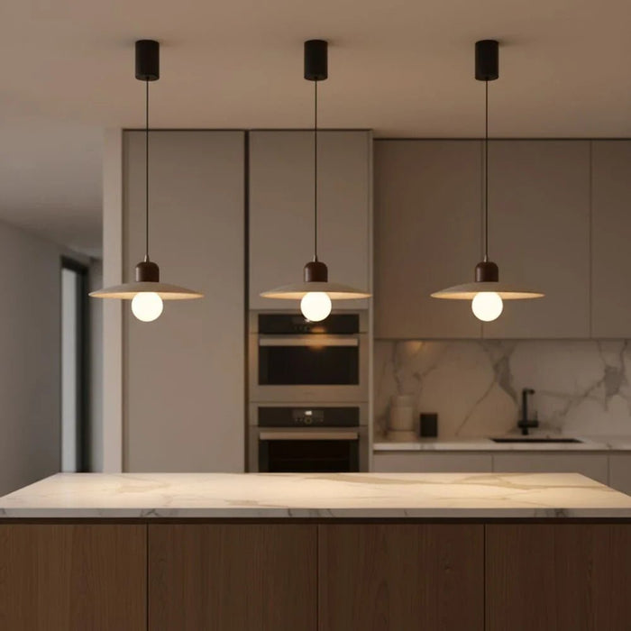 Elara Pendant Lamp Ð Travertine & Metal Ð White - Brown Ð Adjustable Length up to 2 m
