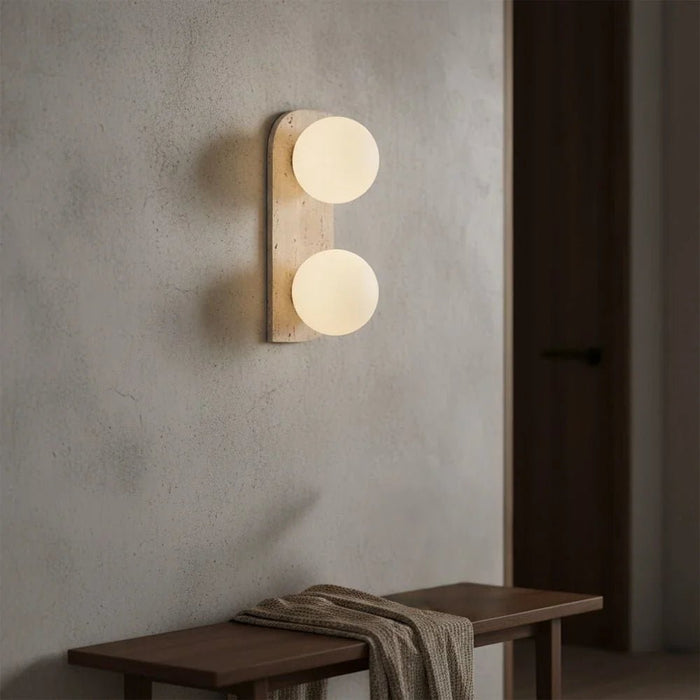 Liora Wall Lamp _ Travertine & Metal _ White - Brown _ Adjustable Length up to 2 m