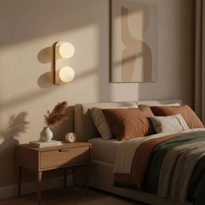 Liora Wall Lamp _ Travertine & Metal _ White - Brown _ Adjustable Length up to 2 m
