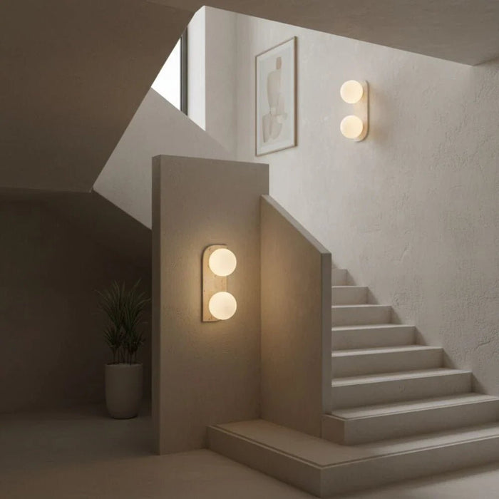 Liora Wall Lamp _ Travertine & Metal _ White - Brown _ Adjustable Length up to 2 m