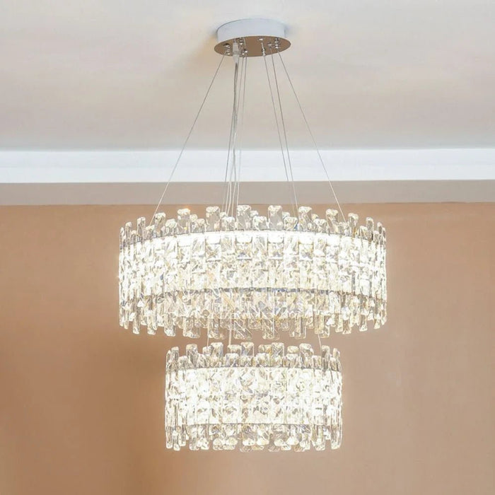 Reema LED Chandelier Ð Crystal & Metal Ð Chrome Ð  3-Color Dimmable Ð 60 cm