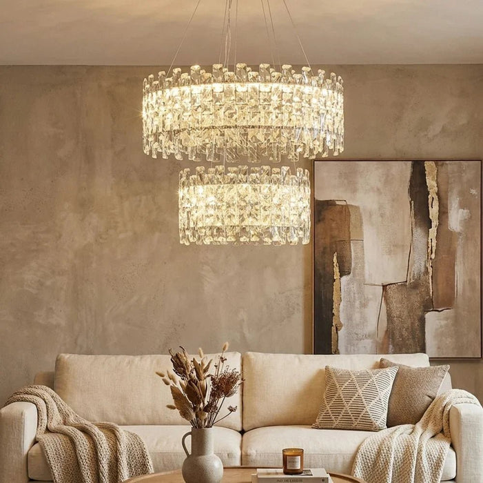 Reema LED Chandelier Ð Crystal & Metal Ð Chrome Ð  3-Color Dimmable Ð 60 cm