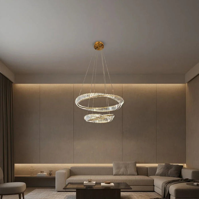 Zamara Modern Crystal Chandelier With 3 Color Dimmable Light 60+40 Cm -Gold