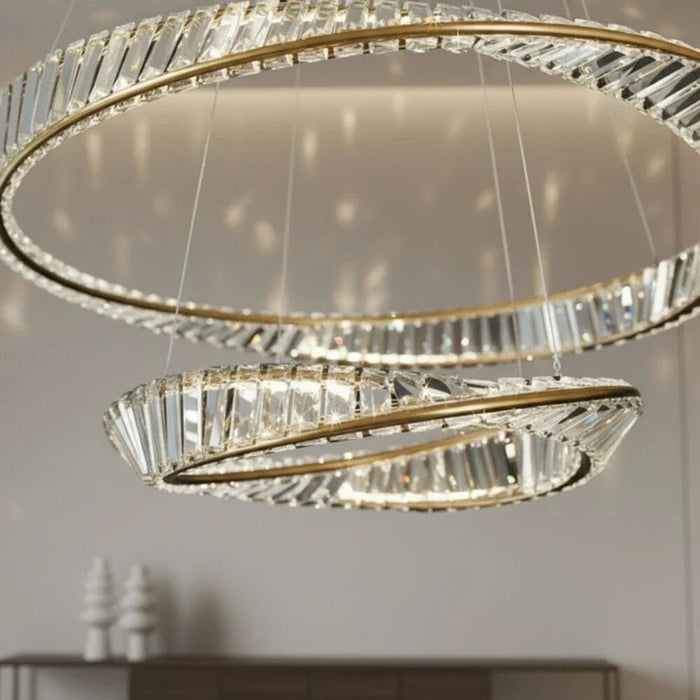 Zamara Modern Crystal Chandelier With 3 Color Dimmable Light 60+40 Cm -Gold