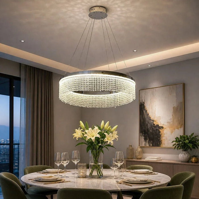 Misba LED Crystal Chandelier 3-Color Dimmable Light 80cm-Chrome