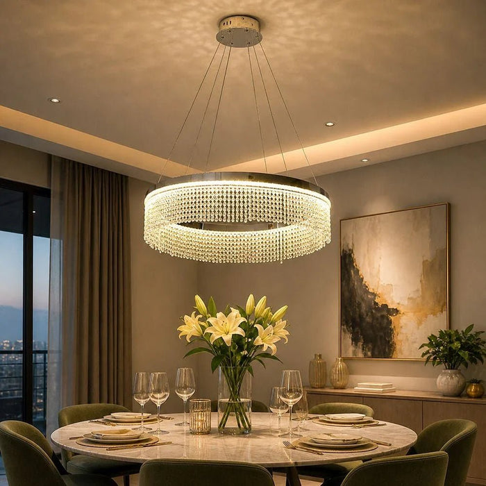 Misba LED Crystal Chandelier 3-Color Dimmable Light 80cm-Chrome