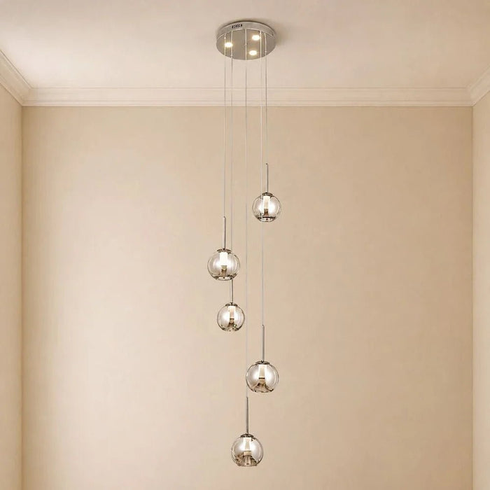 Urban LED 5Pc Glass Pendant set -3-Color Dimmable 4m Adjustable Length -Smoke Grey
