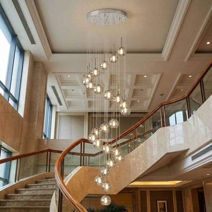 Urban LED 25Pc Glass Staircase Chandelier - 3 Color Dimmable 4m Adjustable Length -Smoke Grey