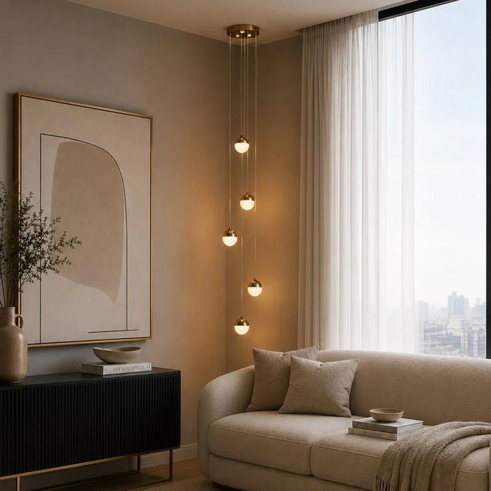 Solitare LED 5Pc Pendant set - 3 Color Dimmable 2.5m Adjustable Length -Smoke Grey