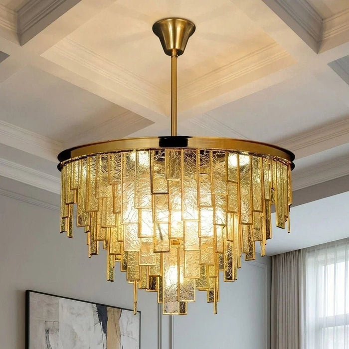 Rivera 14-Light Modern Chandelier Ð Glass & Metal Ð Amber Ð 100 cm