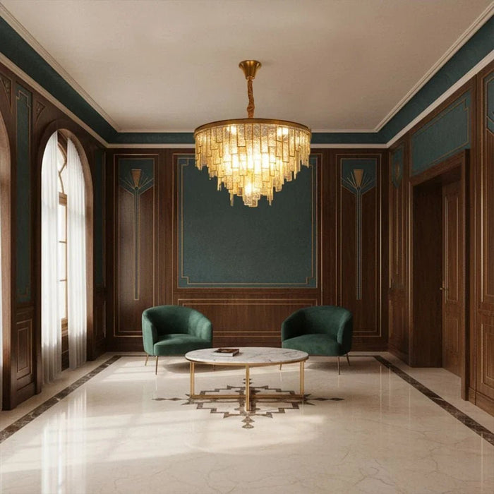 Rivera 14-Light Modern Chandelier Ð Glass & Metal Ð Amber Ð 100 cm