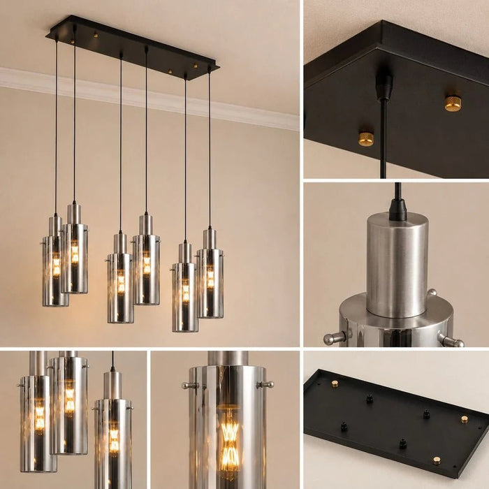 Delight 6-Light Glass Chandelier - Smoke Black - 70 cm