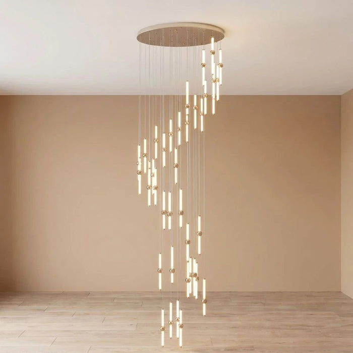 Cameo Led Staircase Chandelier Adjustable 4Meter Gold