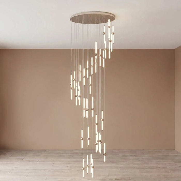 Cameo Led Staircase Chandelier Adjustable 4Meter Gold