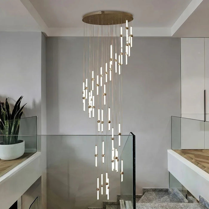 Cameo Led Staircase Chandelier Adjustable 4Meter Gold