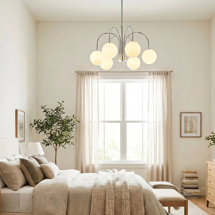 Opal Glass Chandelier - Chrome