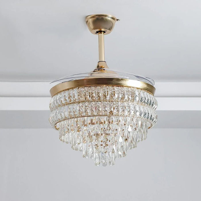 Yara LED Ceiling Fan Chandelier with  Remote Control - 3 Color Dimmable Light - Gold