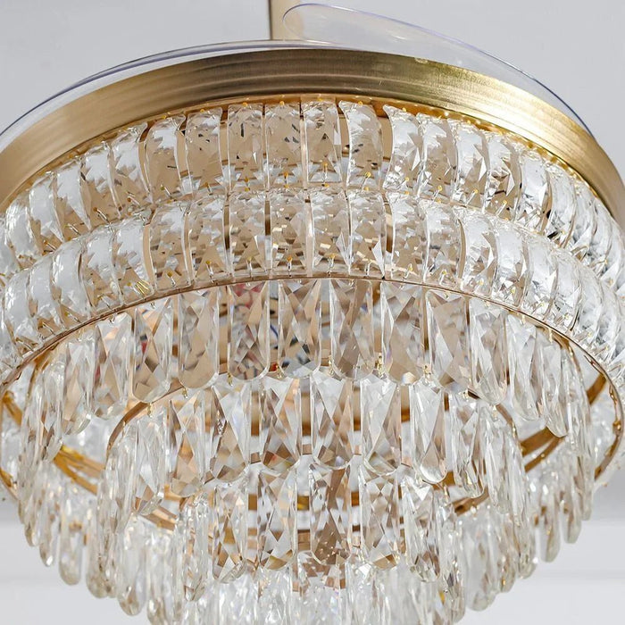 Yara LED Ceiling Fan Chandelier with  Remote Control - 3 Color Dimmable Light - Gold