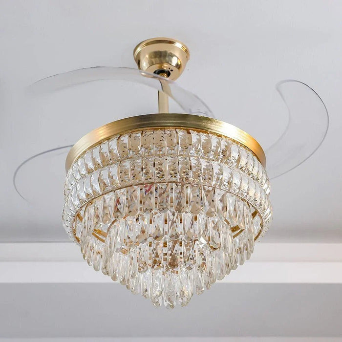 Yara LED Ceiling Fan Chandelier with  Remote Control - 3 Color Dimmable Light - Gold