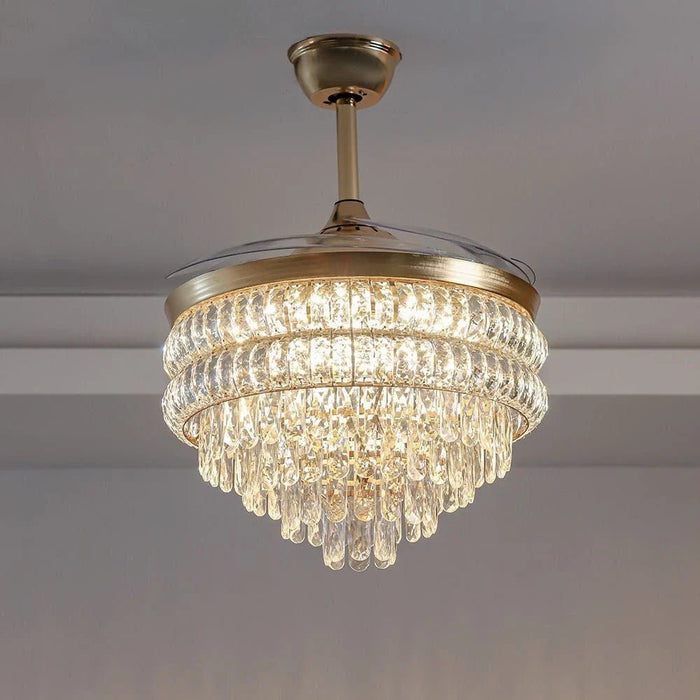 Yara LED Ceiling Fan Chandelier with  Remote Control - 3 Color Dimmable Light - Gold