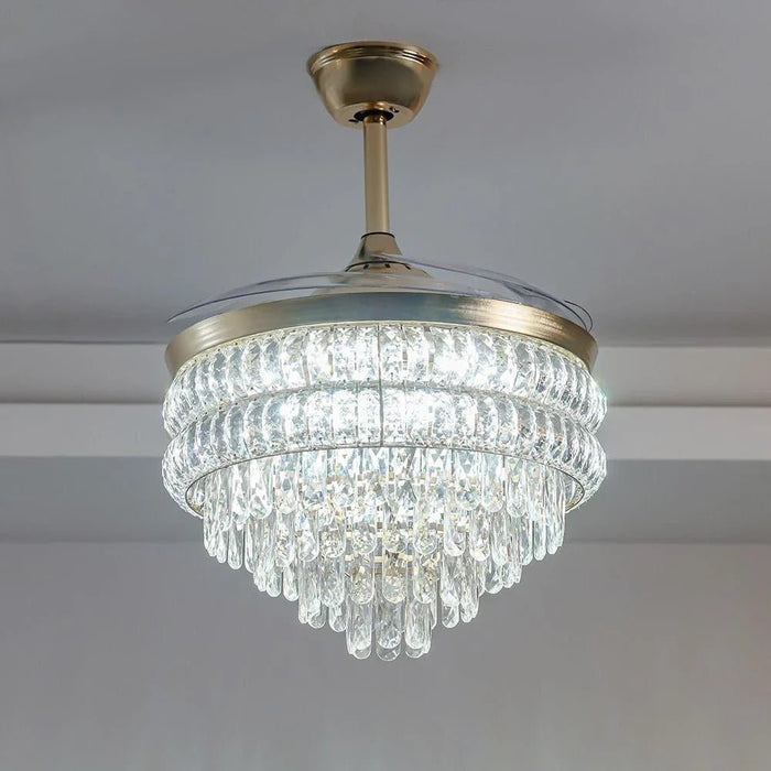 Yara LED Ceiling Fan Chandelier with  Remote Control - 3 Color Dimmable Light - Gold