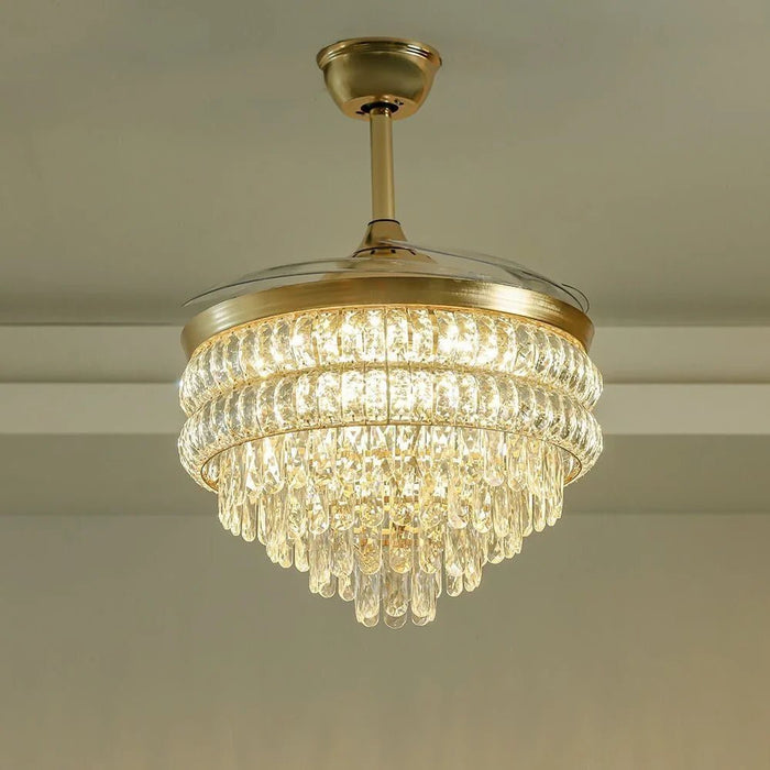 Yara LED Ceiling Fan Chandelier with  Remote Control - 3 Color Dimmable Light - Gold