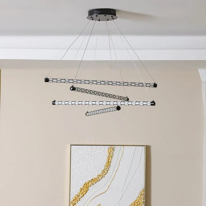 Rocco LED Chandelier-L82xW21xH10-Black-with 2-Year Warranty
