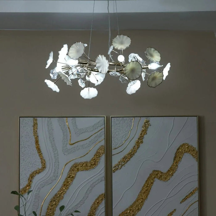 Roma Chandelier-Ceramic+Metal+Crystal-Golden-D60xh120xW60