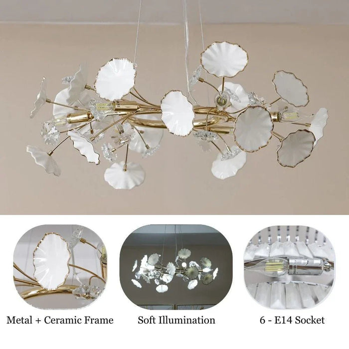 Roma Chandelier-Ceramic+Metal+Crystal-Golden-D60xh120xW60