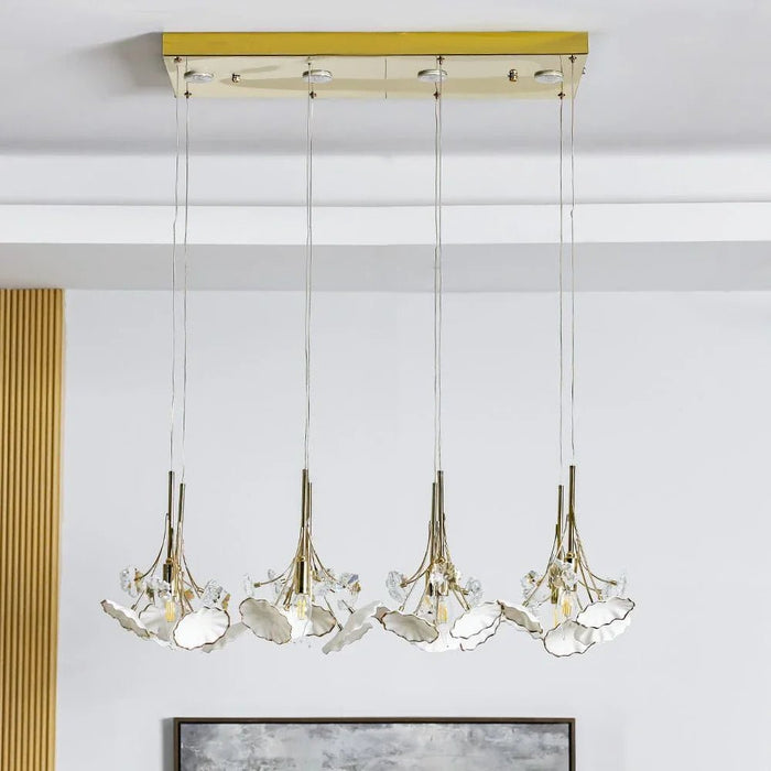 Roma LED Chandelier-Ceramic+Metal+Crystal-D60xH120xW60-Golden