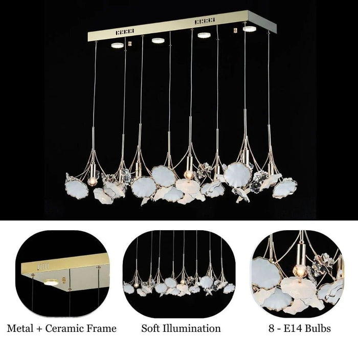 Roma LED Chandelier-Ceramic+Metal+Crystal-D60xH120xW60-Golden