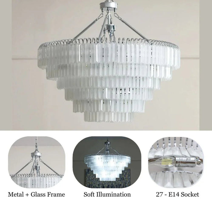 Kara Chandelier-Metal Plated+Glass-White/Chrome-D80xH68xH120