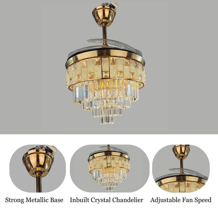 Masakan LED Ceiling Fan Chandelier with Remote Control - 3 Color Dimmable Light - Gold