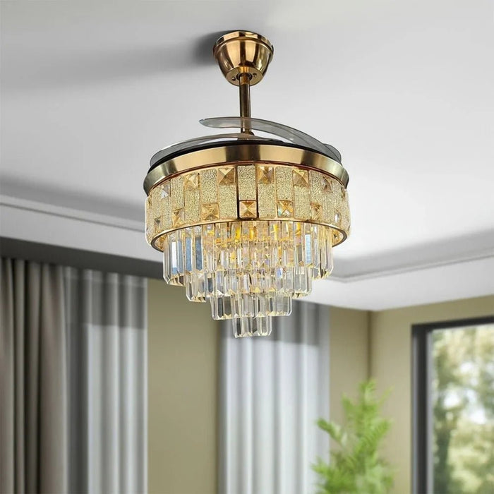 Masakan LED Ceiling Fan Chandelier with Remote Control - 3 Color Dimmable Light - Gold