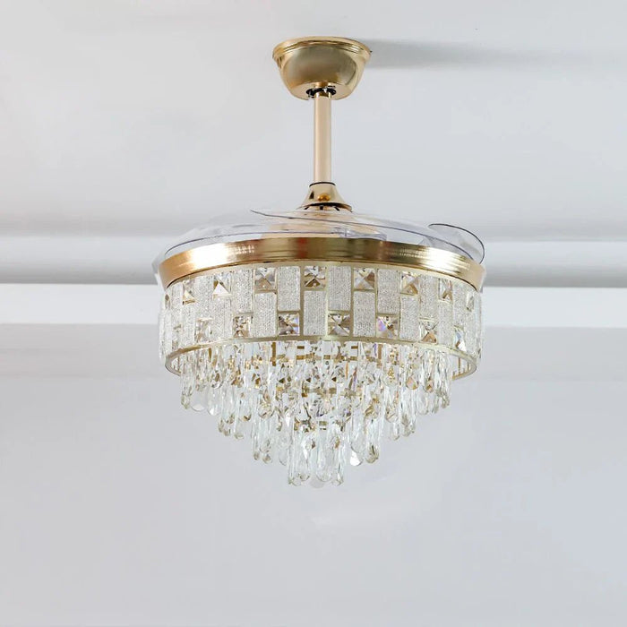 Masakan LED Ceiling Fan Chandelier with Remote Control - 3 Color Dimmable Light - Gold