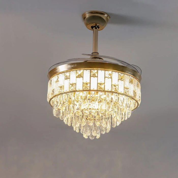 Masakan LED Ceiling Fan Chandelier with Remote Control - 3 Color Dimmable Light - Gold