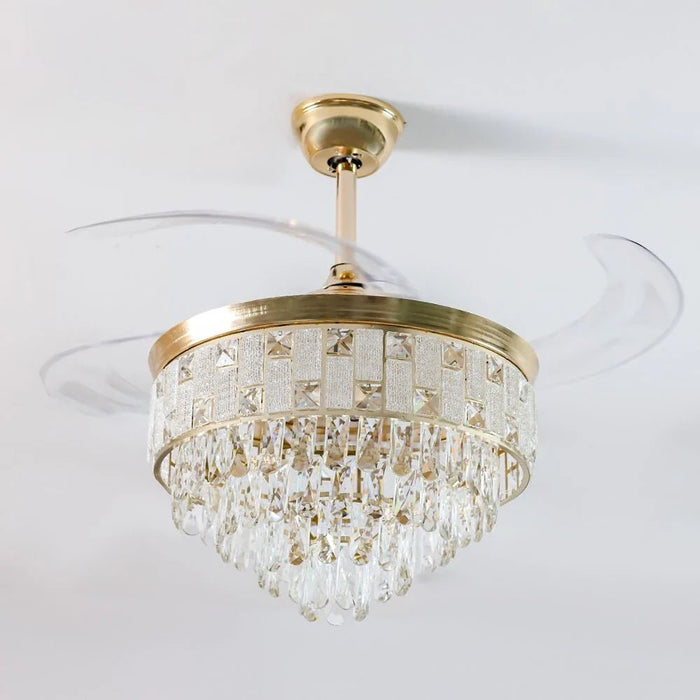 Masakan LED Ceiling Fan Chandelier with Remote Control - 3 Color Dimmable Light - Gold
